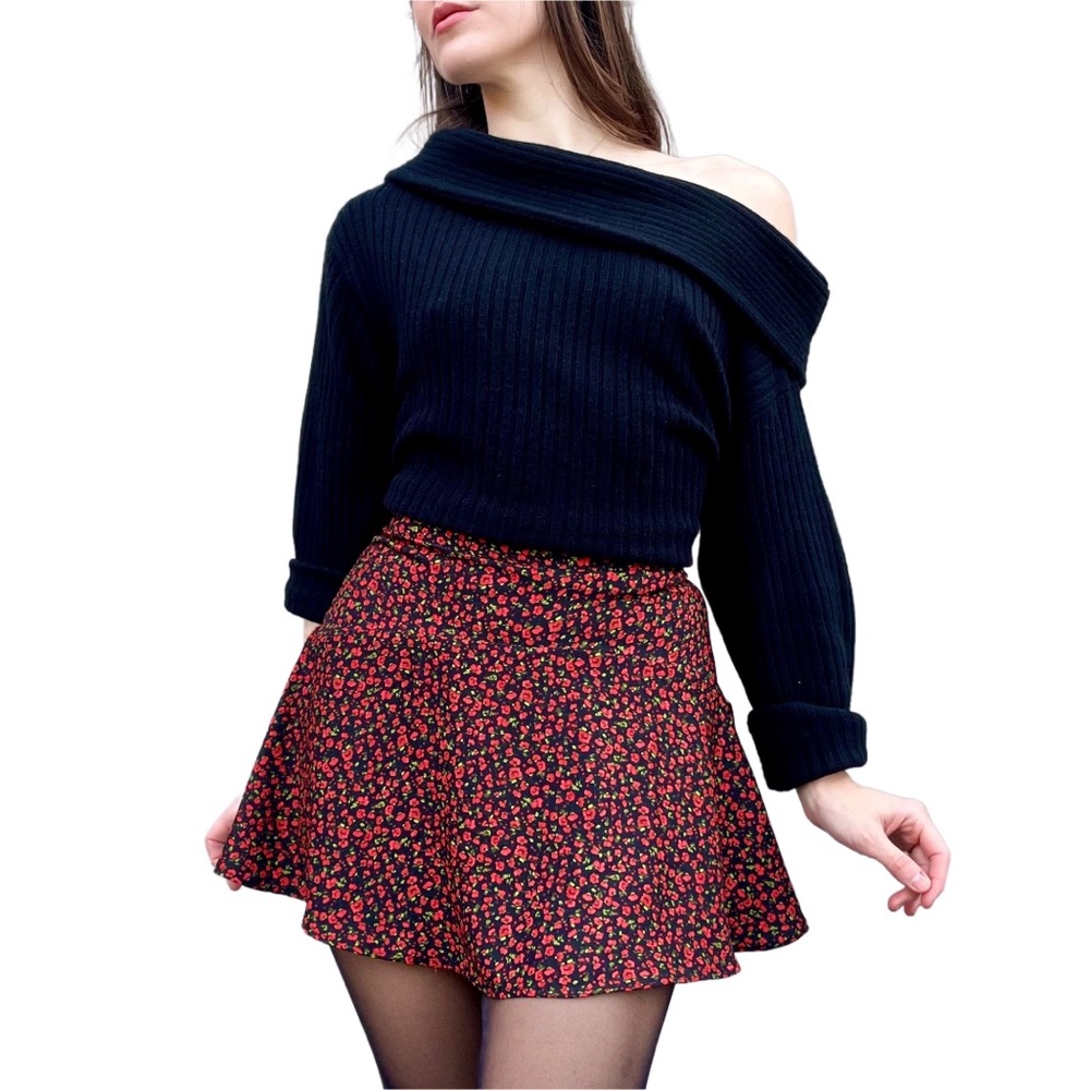 Zara Rose Floral Print Micro Mini Skirt Small
